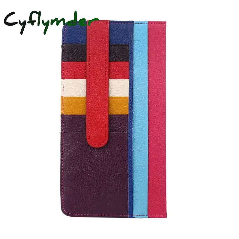 Cyflymder Genuine Leather Women Card Holder Patchwork Credit Case Wallet