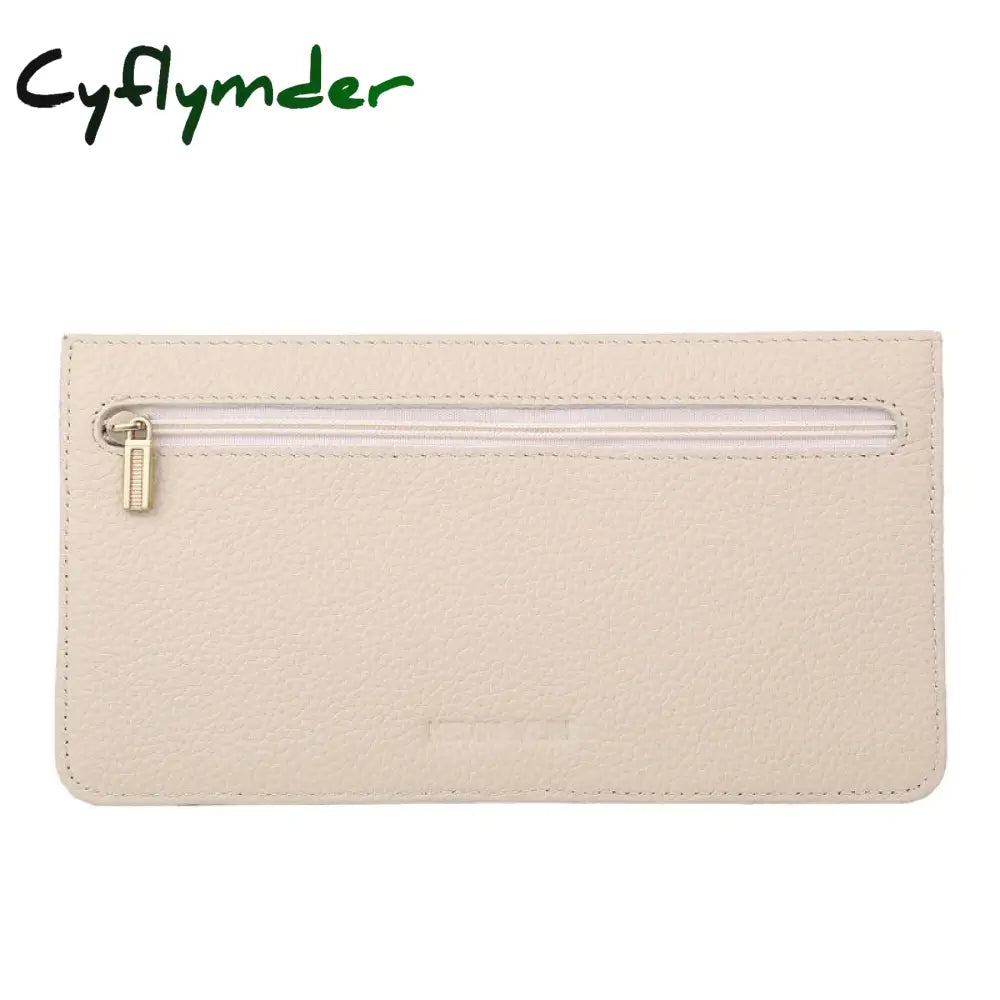 Cyflymder Genuine Leather Women Card Holder Patchwork Credit Case Wallet Beige