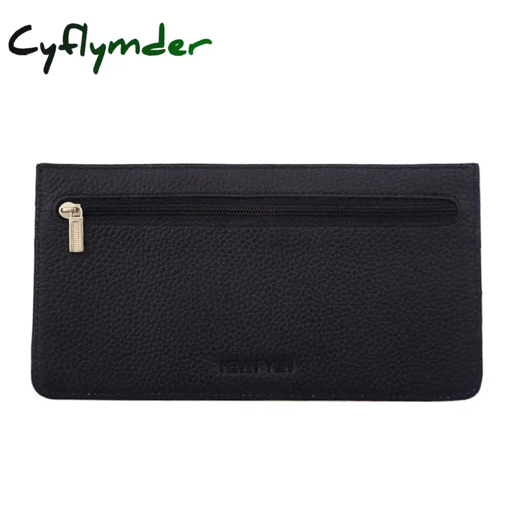 Cyflymder Genuine Leather Women Card Holder Patchwork Credit Case Wallet Black