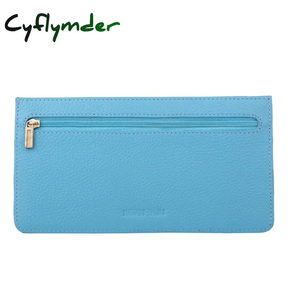 Cyflymder Genuine Leather Women Card Holder Patchwork Credit Case Wallet Blue