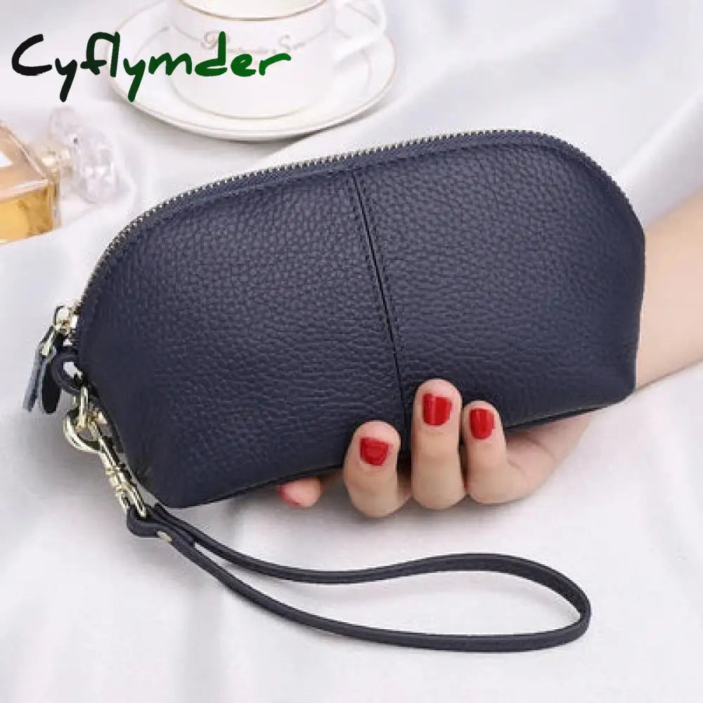 Cyflymder Genuine Leather Women Long Wallet Zipper Wristlet Bag Lady Clutches Coin Purse Cowhide Mobile Phone Bag