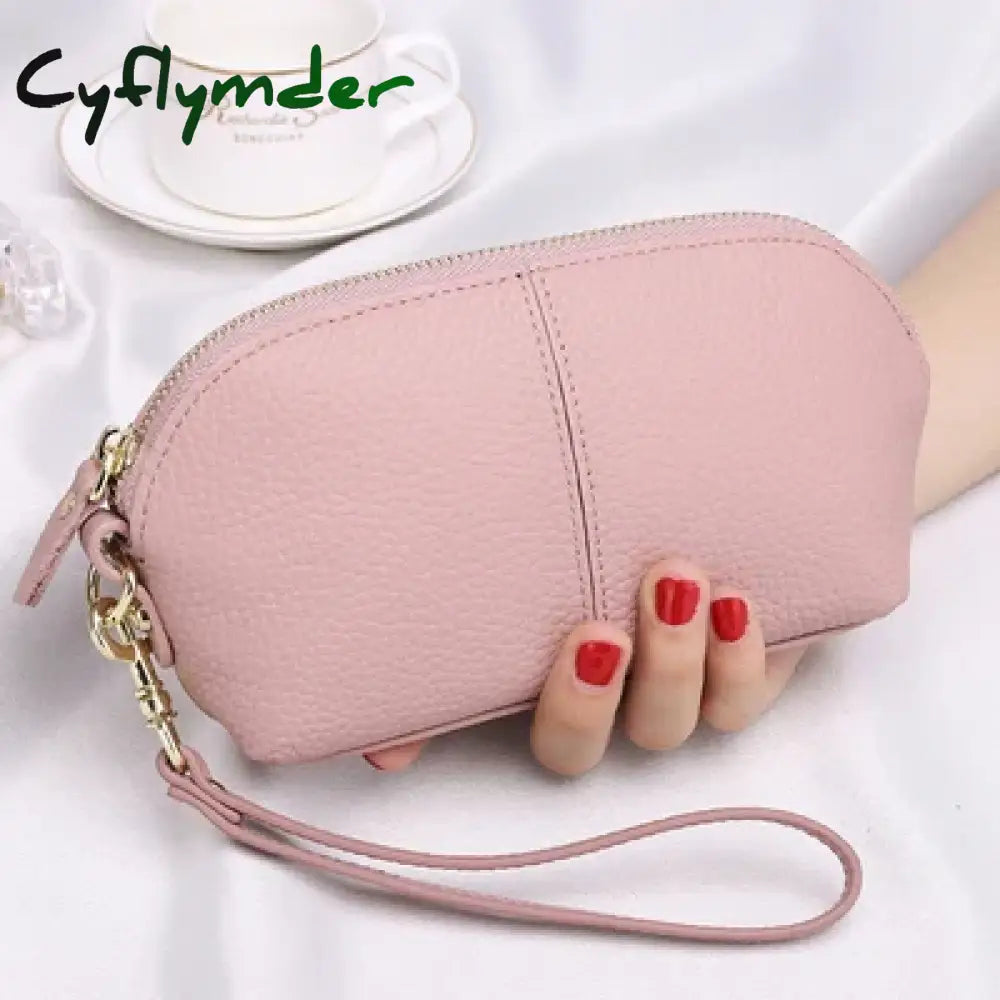Cyflymder Genuine Leather Women Long Wallet Zipper Wristlet Bag Lady Clutches Coin Purse Cowhide Mobile Phone Bag