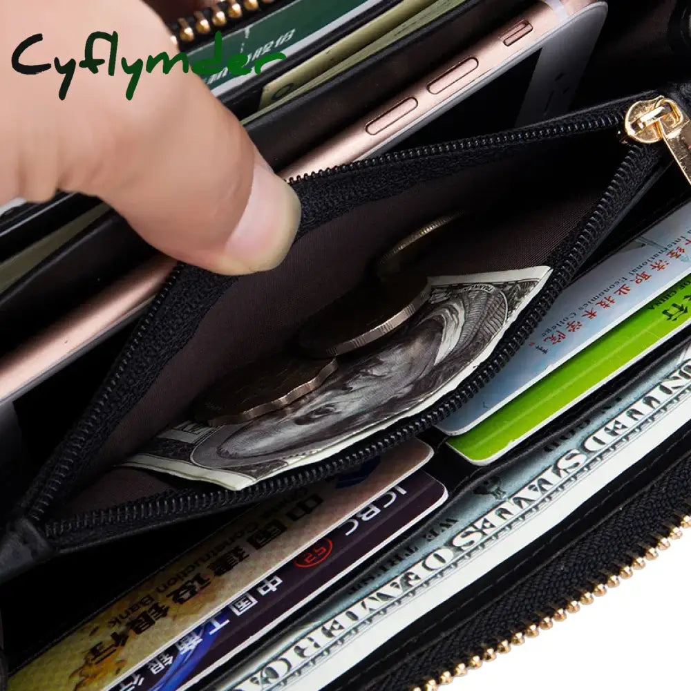 Cyflymder Genuine Leather Women Solid Long Wallets Ladies Tassel Design Clutch Female Phone Money