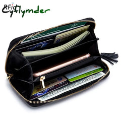 Cyflymder Genuine Leather Women Solid Long Wallets Ladies Tassel Design Clutch Female Phone Money