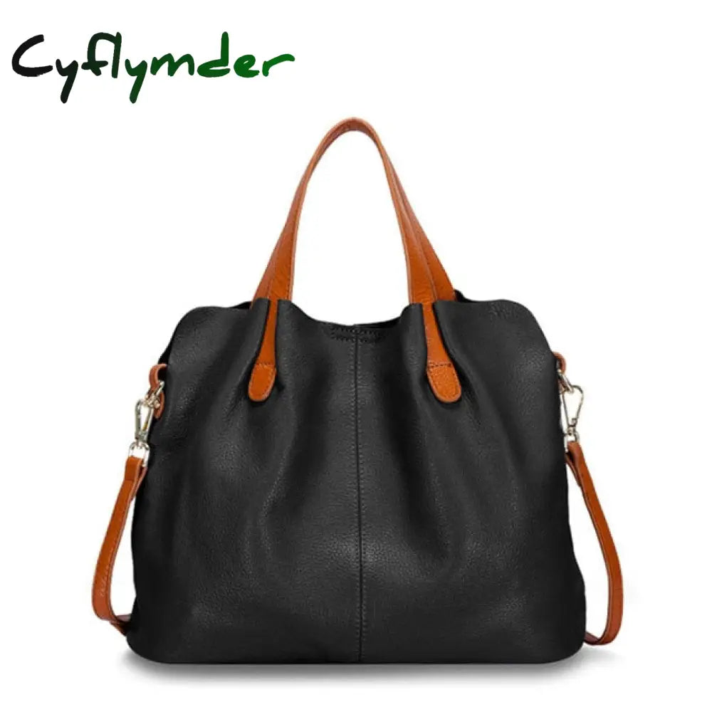 Cyflymder Genuine Leather Women’s Bag Fashion Commute Handbags Solid Color Tote Messenger Luxury