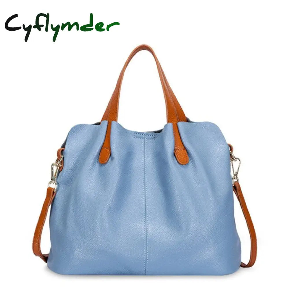 Cyflymder Genuine Leather Women’s Bag Fashion Commute Handbags Solid Color Tote Messenger Luxury