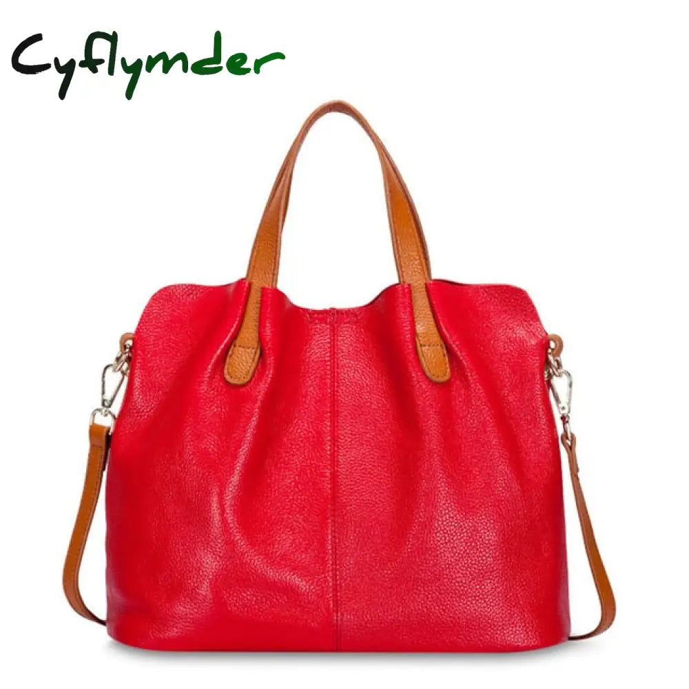 Cyflymder Genuine Leather Women’s Bag Fashion Commute Handbags Solid Color Tote Messenger Luxury