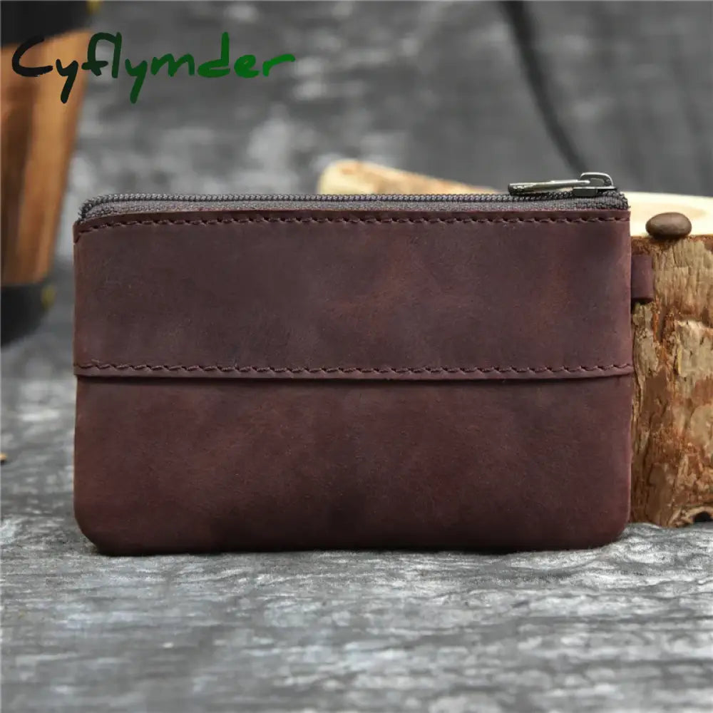 Cyflymder Genuine Leather Zipper Coin Card Purse Real Leather Rfid Card Holder Clutch Wallets Slots For Men Women Mini