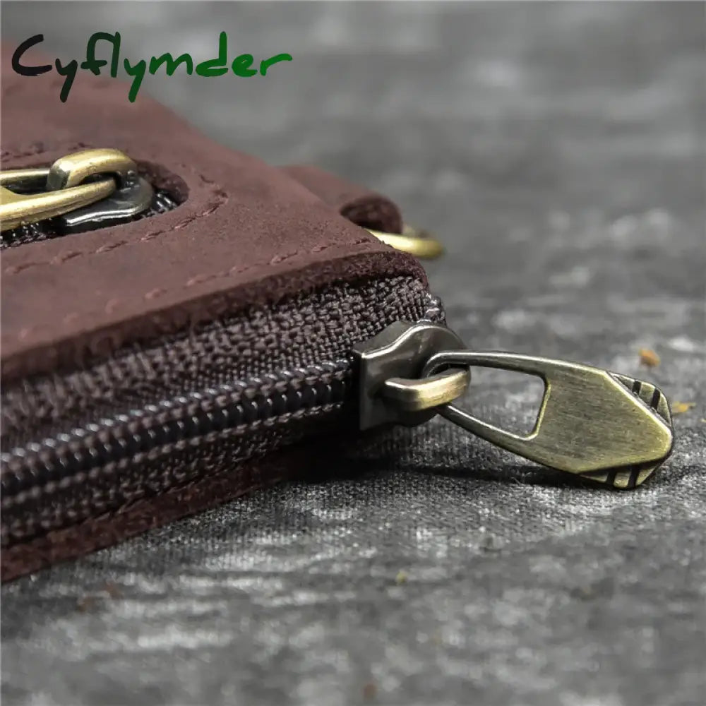Cyflymder Genuine Leather Zipper Coin Card Purse Real Leather Rfid Card Holder Clutch Wallets Slots For Men Women Mini