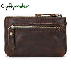 Cyflymder Genuine Leather Zipper Coin Wallet Women Men Cow Mini Short Purse Card Holder Change For