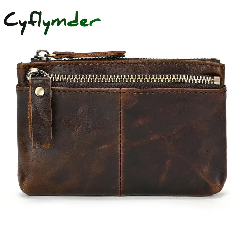 Cyflymder Genuine Leather Zipper Coin Wallet Women Men Cow Mini Short Purse Card Holder Change For