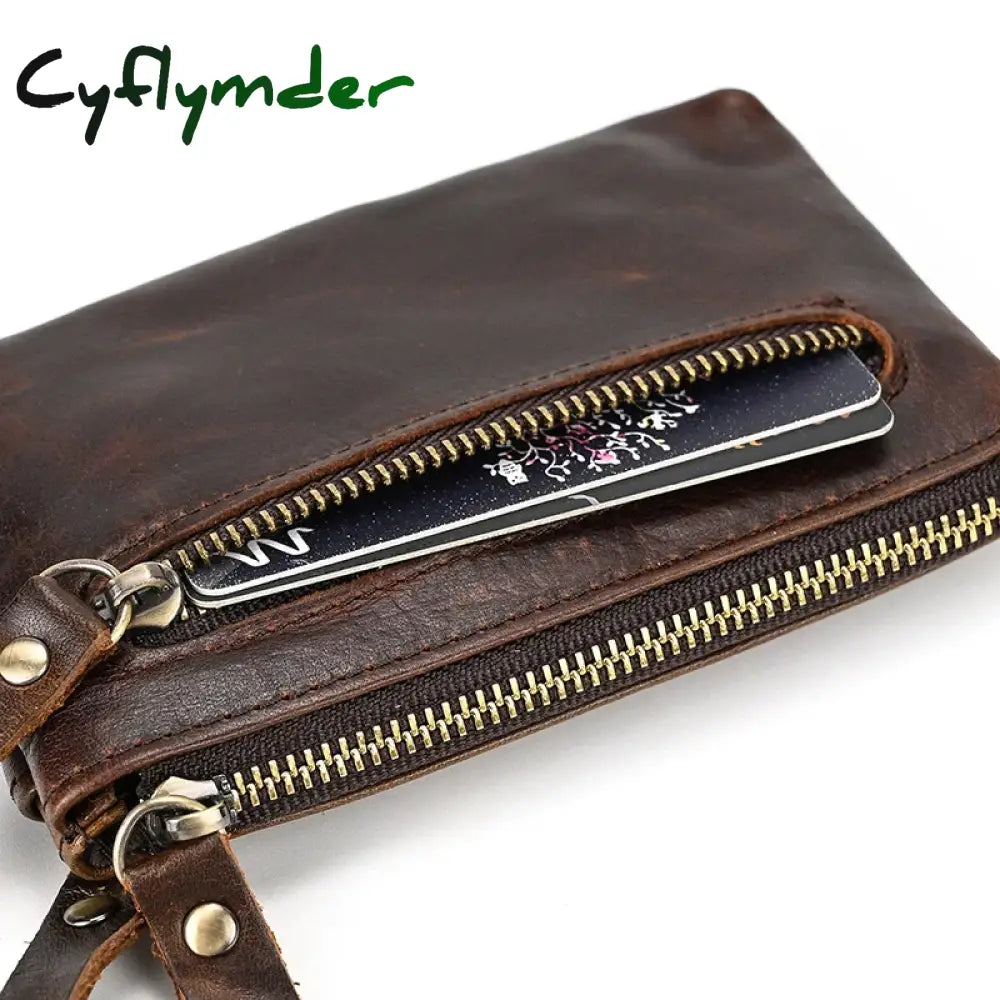 Cyflymder Genuine Leather Zipper Coin Wallet Women Men Cow Mini Short Purse Card Holder Change For