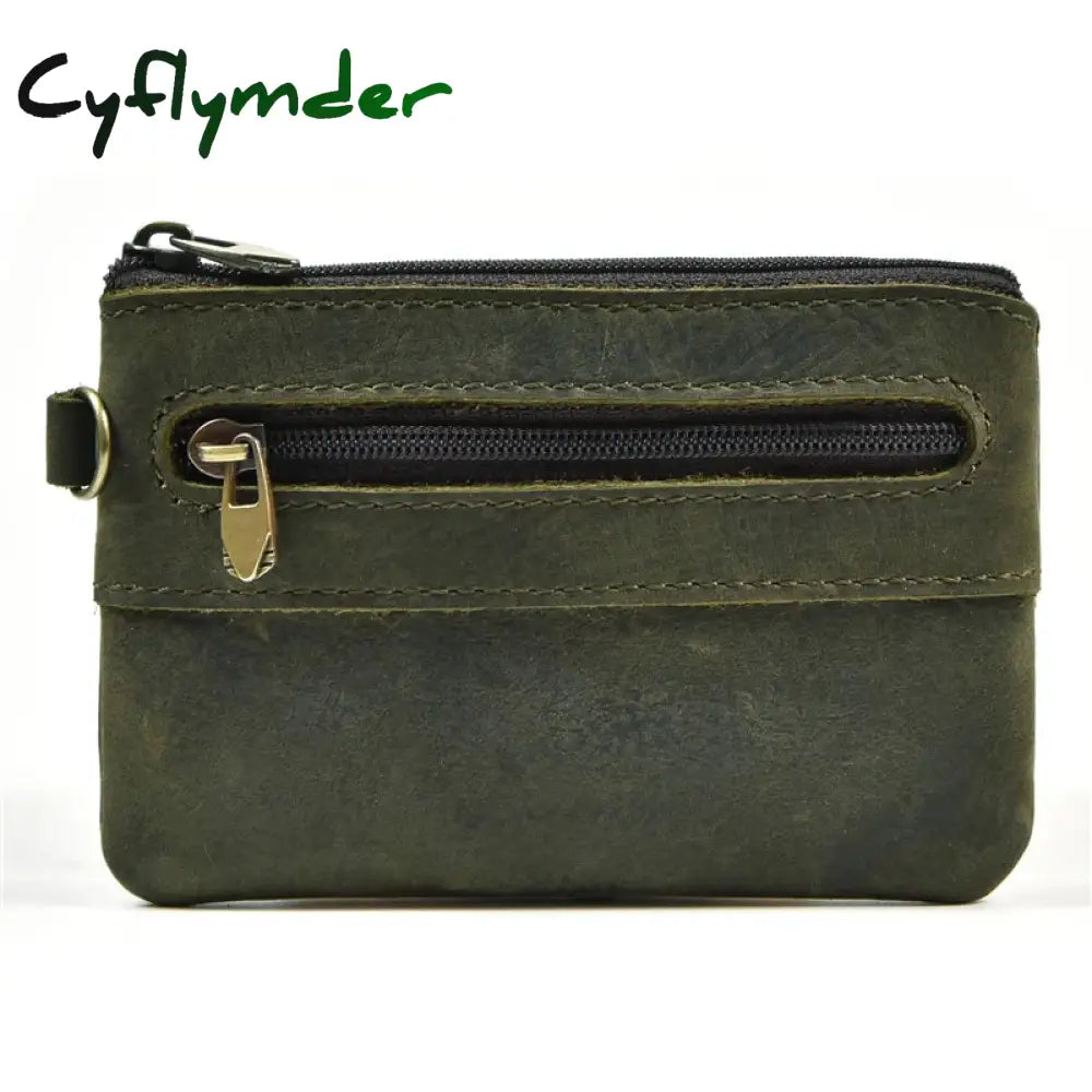 Cyflymder Genuine Leather Zipper Coin Wallet Women Men Cow Mini Short Purse Card Holder Change For