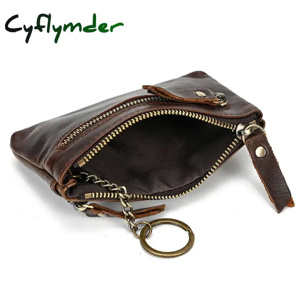 Cyflymder Genuine Leather Zipper Coin Wallet Women Men Cow Mini Short Purse Card Holder Change For