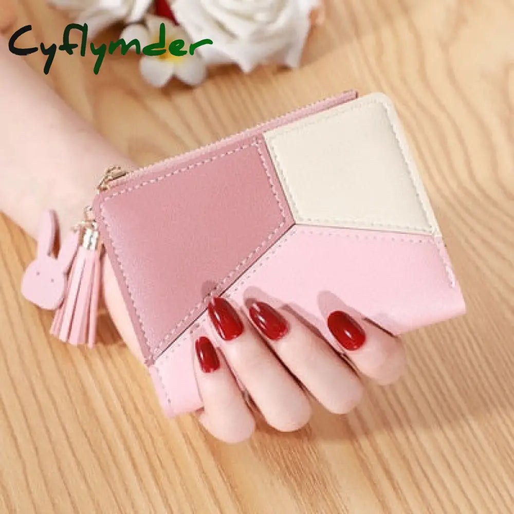 Cyflymder Geometric Women Wallets With Zipper Pink Phone Pocket Purse Card Holder Patchwork Long