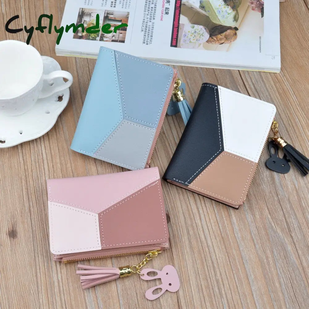 Cyflymder Geometric Women Wallets With Zipper Pink Phone Pocket Purse Card Holder Patchwork Long