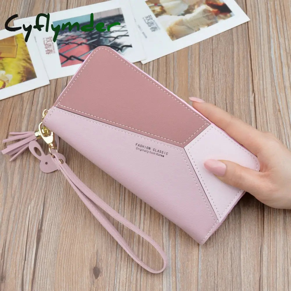 Cyflymder Geometric Women Wallets With Zipper Pink Phone Pocket Purse Card Holder Patchwork Long