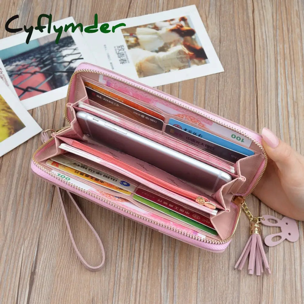 Cyflymder Geometric Women Wallets With Zipper Pink Phone Pocket Purse Card Holder Patchwork Long