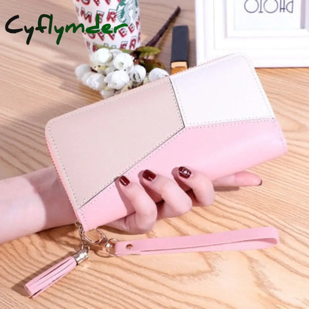 Cyflymder Geometric Women Wallets With Zipper Pink Phone Pocket Purse Card Holder Patchwork Long