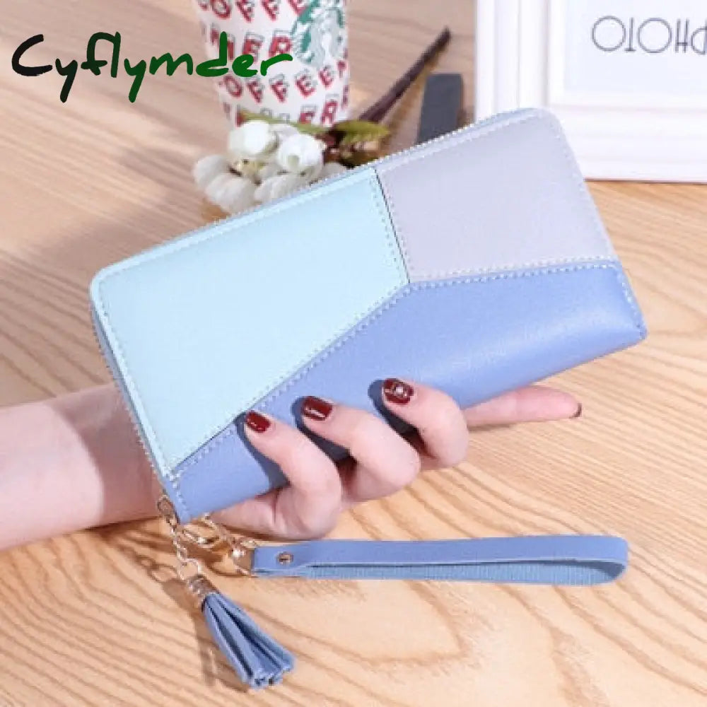 Cyflymder Geometric Women Wallets With Zipper Pink Phone Pocket Purse Card Holder Patchwork Long