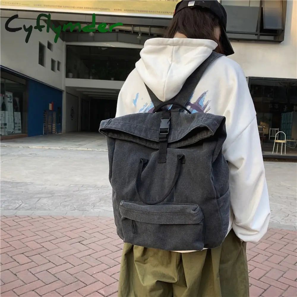 Cyflymder Girl Fabric School Bag College Student Women Backpack Travel Ladies Vintage Canvas Female