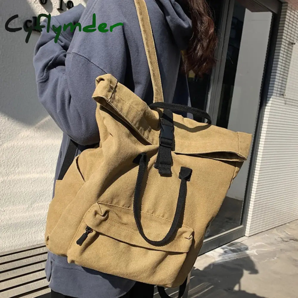 Cyflymder Girl Fabric School Bag College Student Women Backpack Travel Ladies Vintage Canvas Female