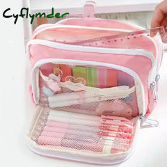 Cyflymder Girl Pink Aesthetic Pencil Bag Large Capacity School Cases Cute Korean Stationery Holder