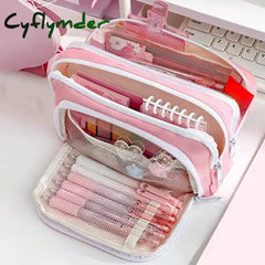 Cyflymder Girl Pink Aesthetic Pencil Bag Large Capacity School Cases Cute Korean Stationery Holder