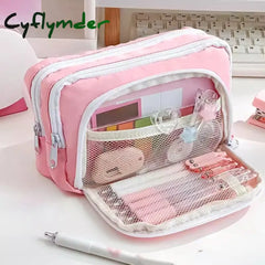 Cyflymder Girl Pink Aesthetic Pencil Bag Large Capacity School Cases Cute Korean Stationery Holder