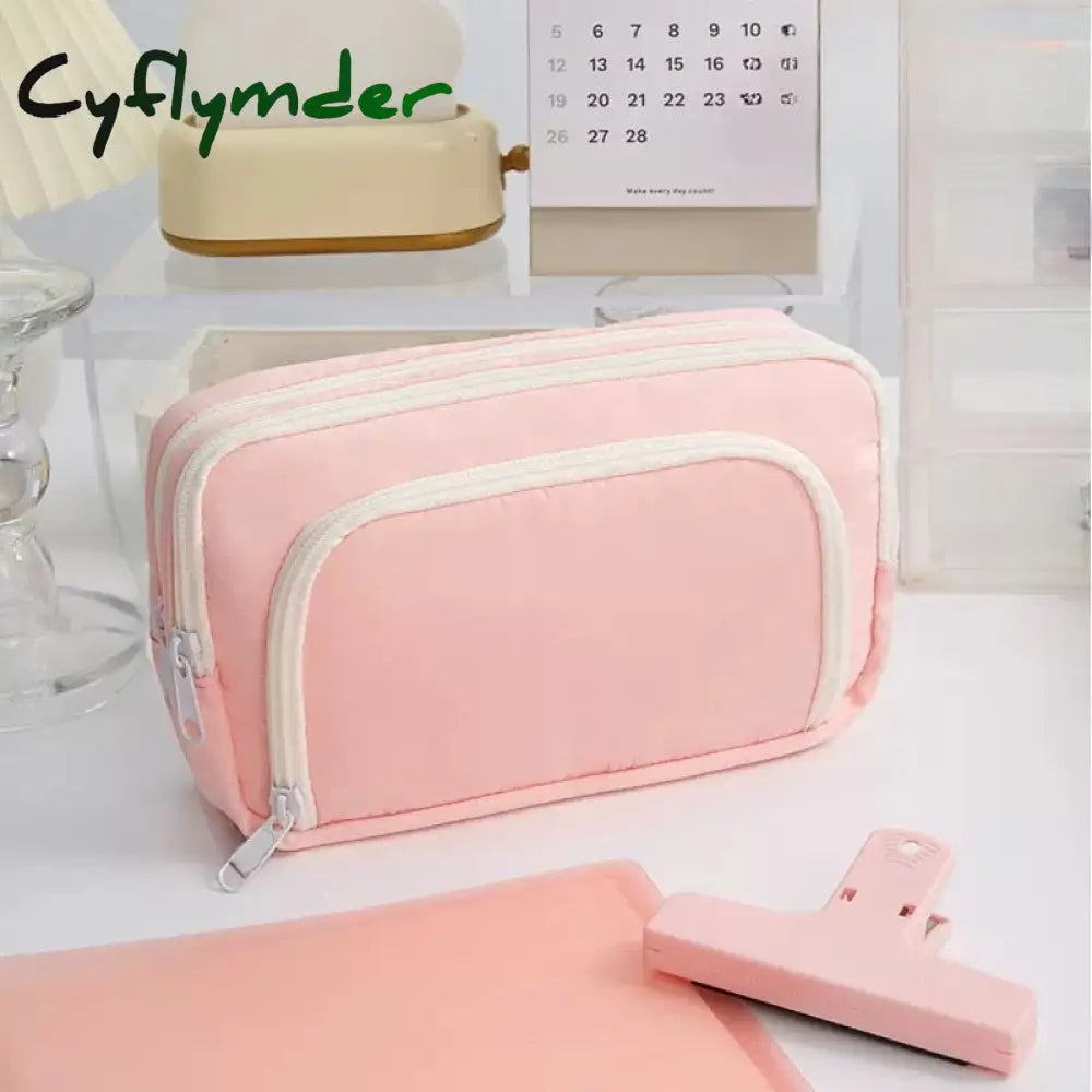 Cyflymder Girl Pink Large Capacity Pencil Bag Aesthetic School Cases Korean Stationery Holder Pen