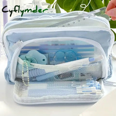 Cyflymder Girl Pink Large Capacity Pencil Bag Aesthetic School Cases Korean Stationery Holder Pen