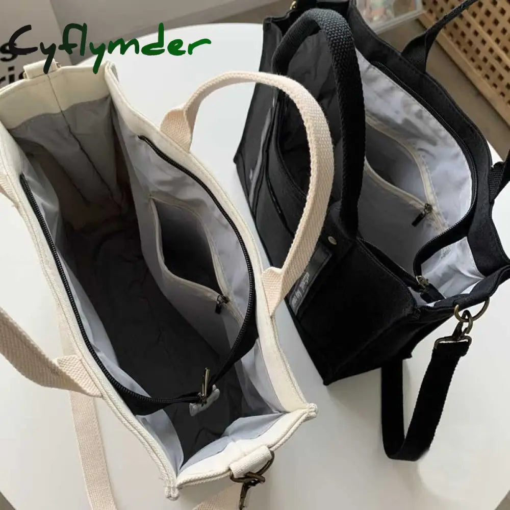 Cyflymder Girls Female Thickened Canvas Shoulder Bag College Student Portable Schoolbag Computer