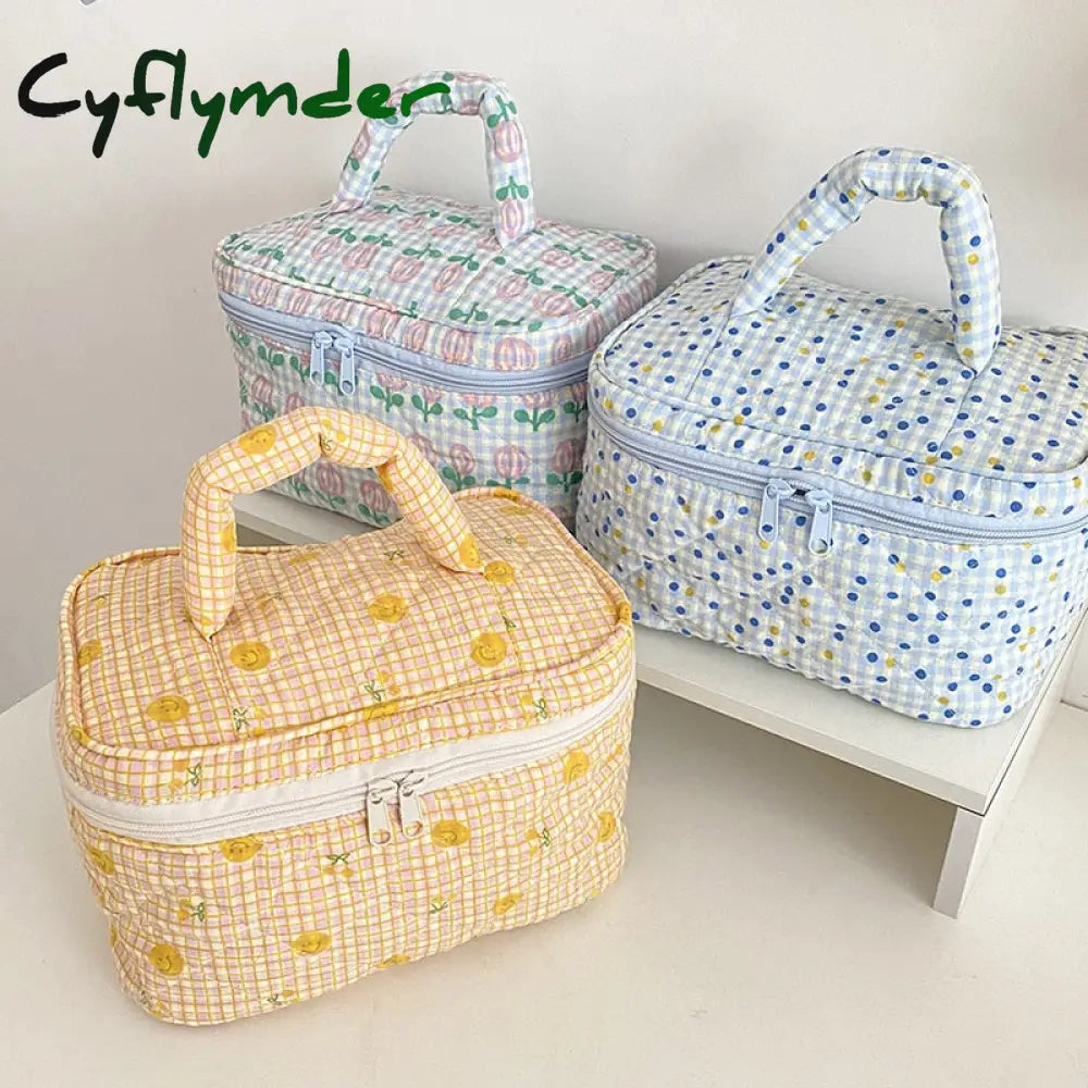 Cyflymder Girls Point Flower Makeup Case Lovely Cosmetic Bag Portable Large Capacity Toiletries