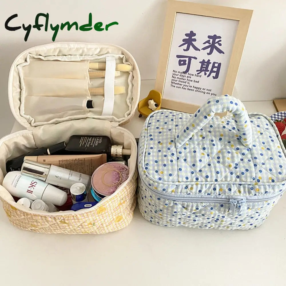 Cyflymder Girls Point Flower Makeup Case Lovely Cosmetic Bag Portable Large Capacity Toiletries