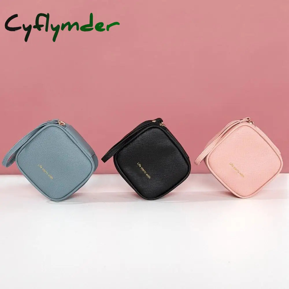 Cyflymder Girls Sanitary Napkin Pad Pouch Pu Leather Tampon Storage Bag Portable Makeup Lipstick