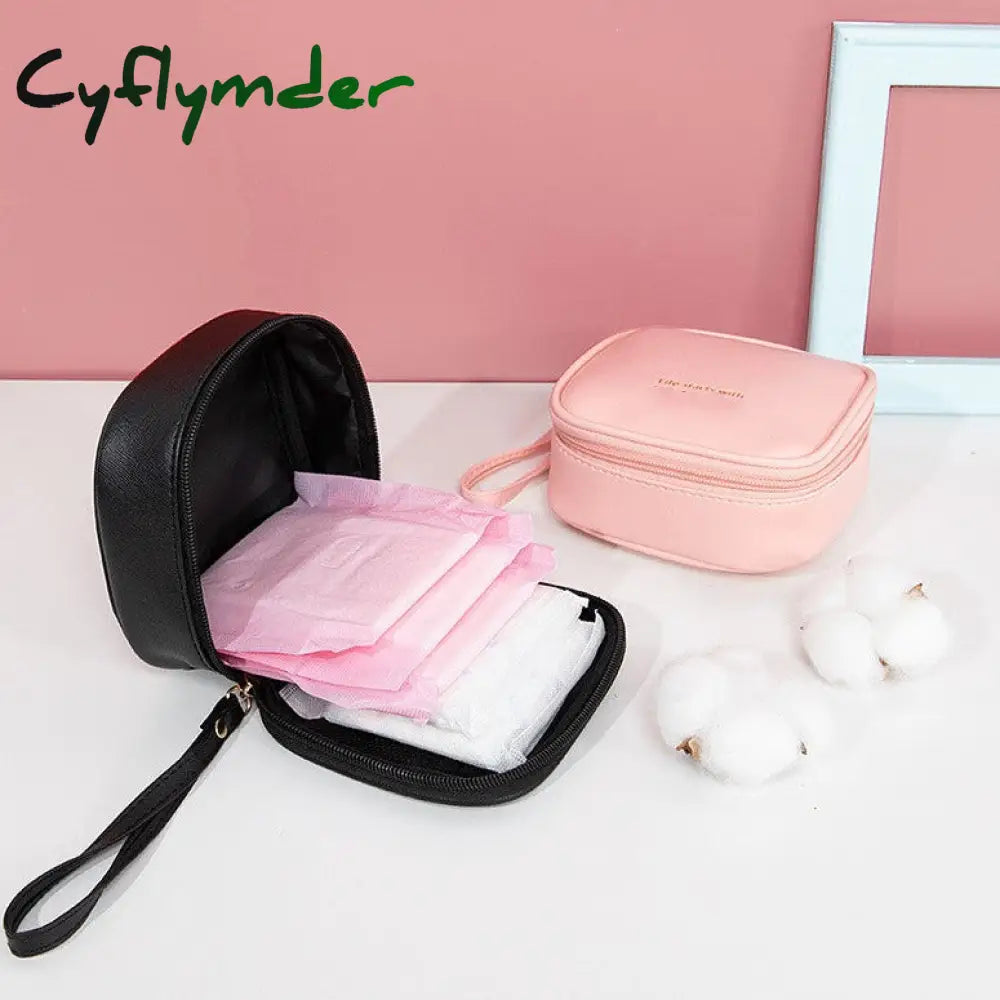 Cyflymder Girls Sanitary Napkin Pad Pouch Pu Leather Tampon Storage Bag Portable Makeup Lipstick