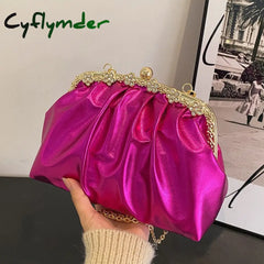 Cyflymder Glitter Laser Women’s Leather Cloud Bag Retro Chain Crossbody Luxury Pleated Dumpling