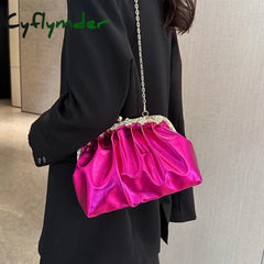 Cyflymder Glitter Laser Women’s Leather Cloud Bag Retro Chain Crossbody Luxury Pleated Dumpling