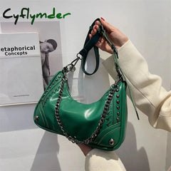 Cyflymder Gothic Bag Vintage Fashion Moto Biker Shoulder Rock Style Metal Chain Pu Leather Casual