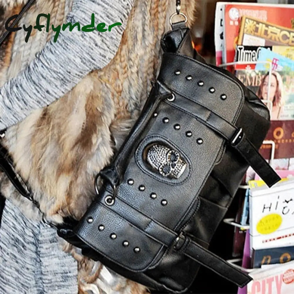Cyflymder Gothic Bag Women Harajuku Punk Womens Shoulder Rivet Rhinestone Skull Female Handbags Big