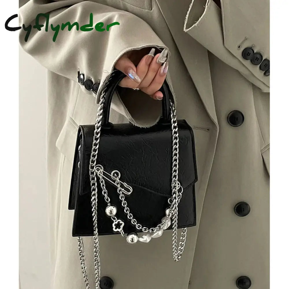 Cyflymder Gothic Handbags For Women Spring Punk Messenger Bag Leather Y2K Chain Fashion Lady High