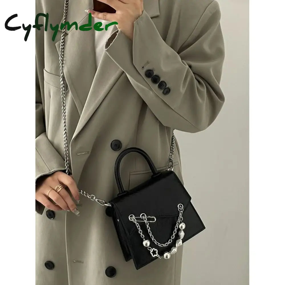 Cyflymder Gothic Handbags For Women Spring Punk Messenger Bag Leather Y2K Chain Fashion Lady High