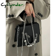 Cyflymder Gothic Handbags For Women Spring Punk Messenger Bag Leather Y2K Chain Fashion Lady High