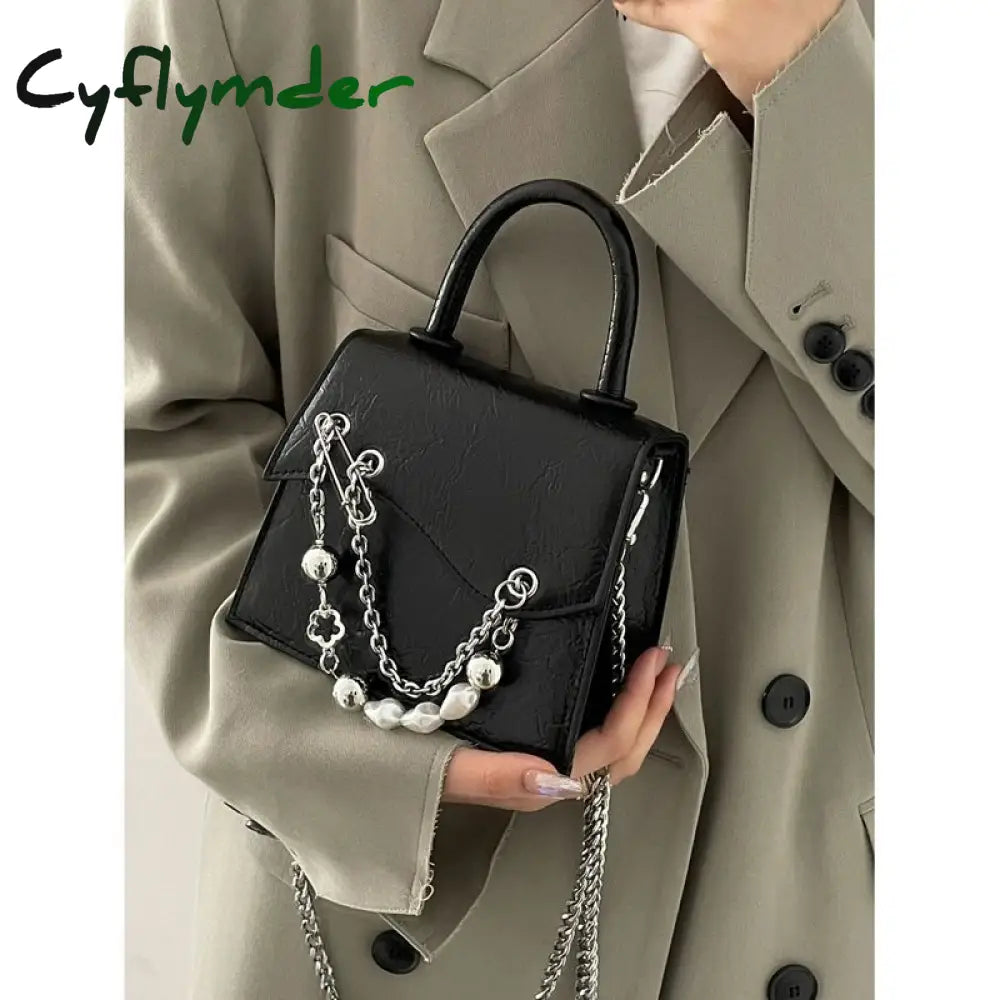 Cyflymder Gothic Handbags For Women Spring Punk Messenger Bag Leather Y2K Chain Fashion Lady High