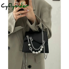 Cyflymder Gothic Handbags For Women Spring Punk Messenger Bag Leather Y2K Chain Fashion Lady High