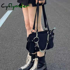 Cyflymder Gothic Handbags For Women Trendyol Moto Biker New Black Underarm Shoulder Bag Solid