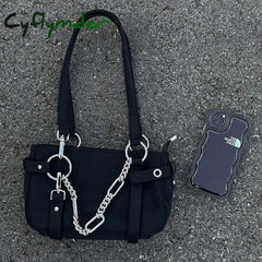 Cyflymder Gothic Handbags For Women Trendyol Moto Biker New Black Underarm Shoulder Bag Solid