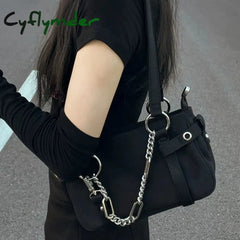 Cyflymder Gothic Handbags For Women Trendyol Moto Biker New Black Underarm Shoulder Bag Solid