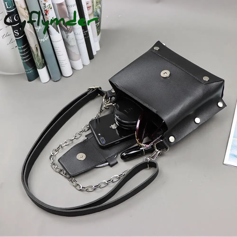 Cyflymder Gothic Messenger Bag Autumn Babes Moto Biker Handbags For Women Pu Leather Chain