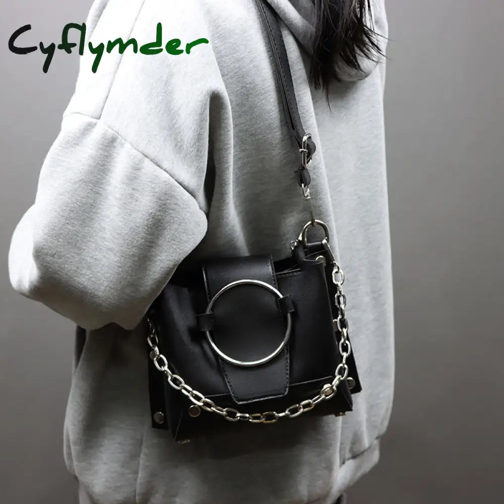 Cyflymder Gothic Messenger Bag Autumn Babes Moto Biker Handbags For Women Pu Leather Chain